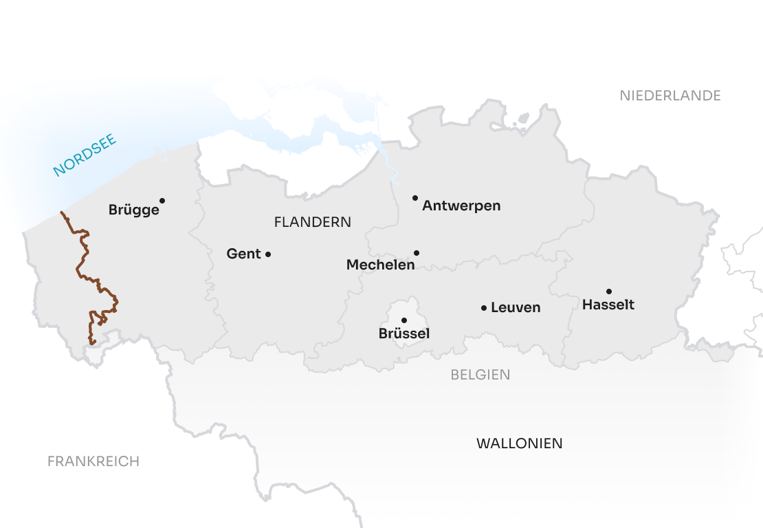 Map Flanders GE 14-18 Western Front Route